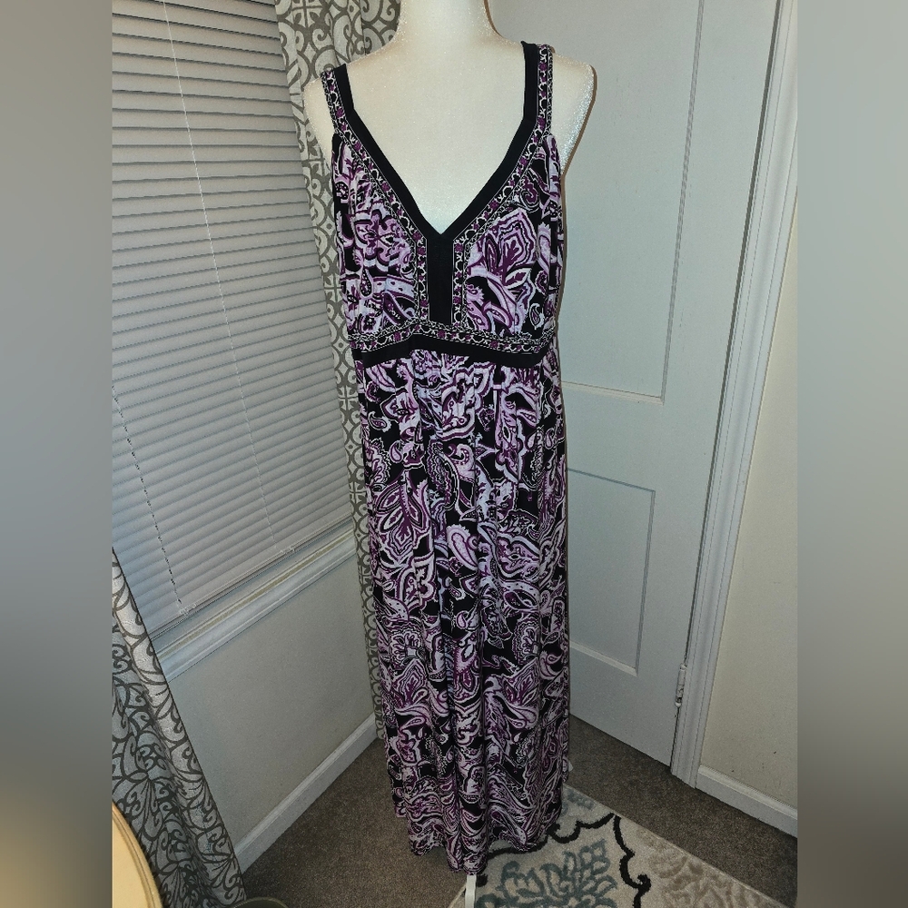 INC International Concepts Black and Purple Maxi Dress